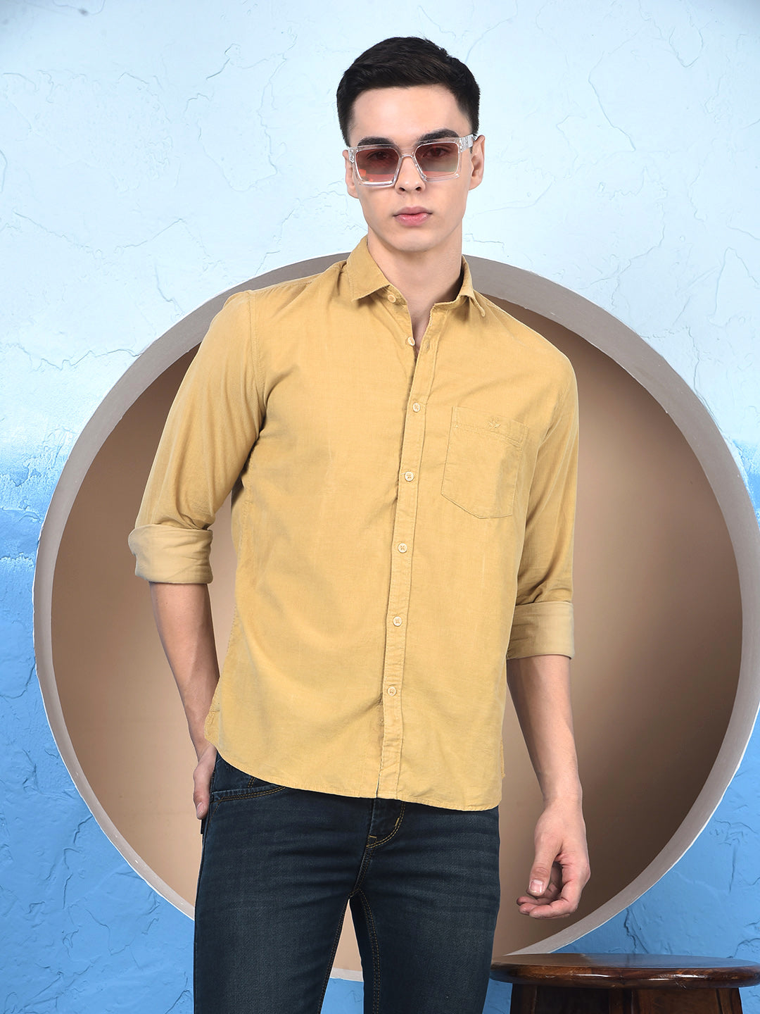 Beige 100% Cotton Corduroy Shirt