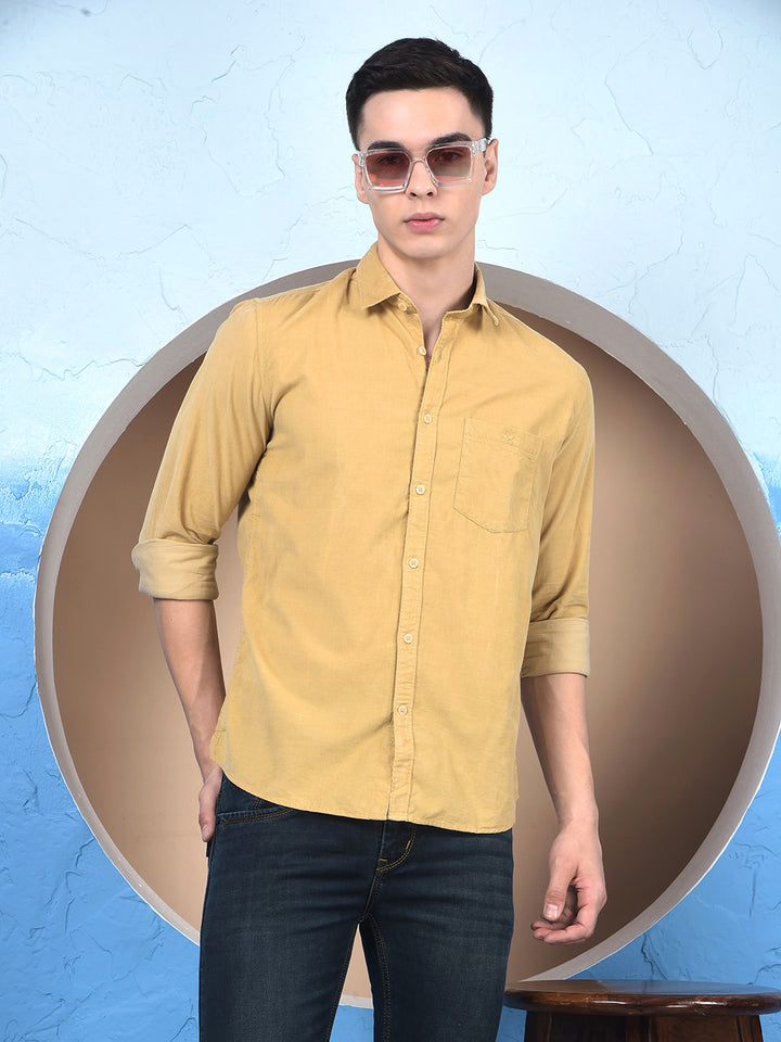 Beige 100% Cotton Corduroy Shirt