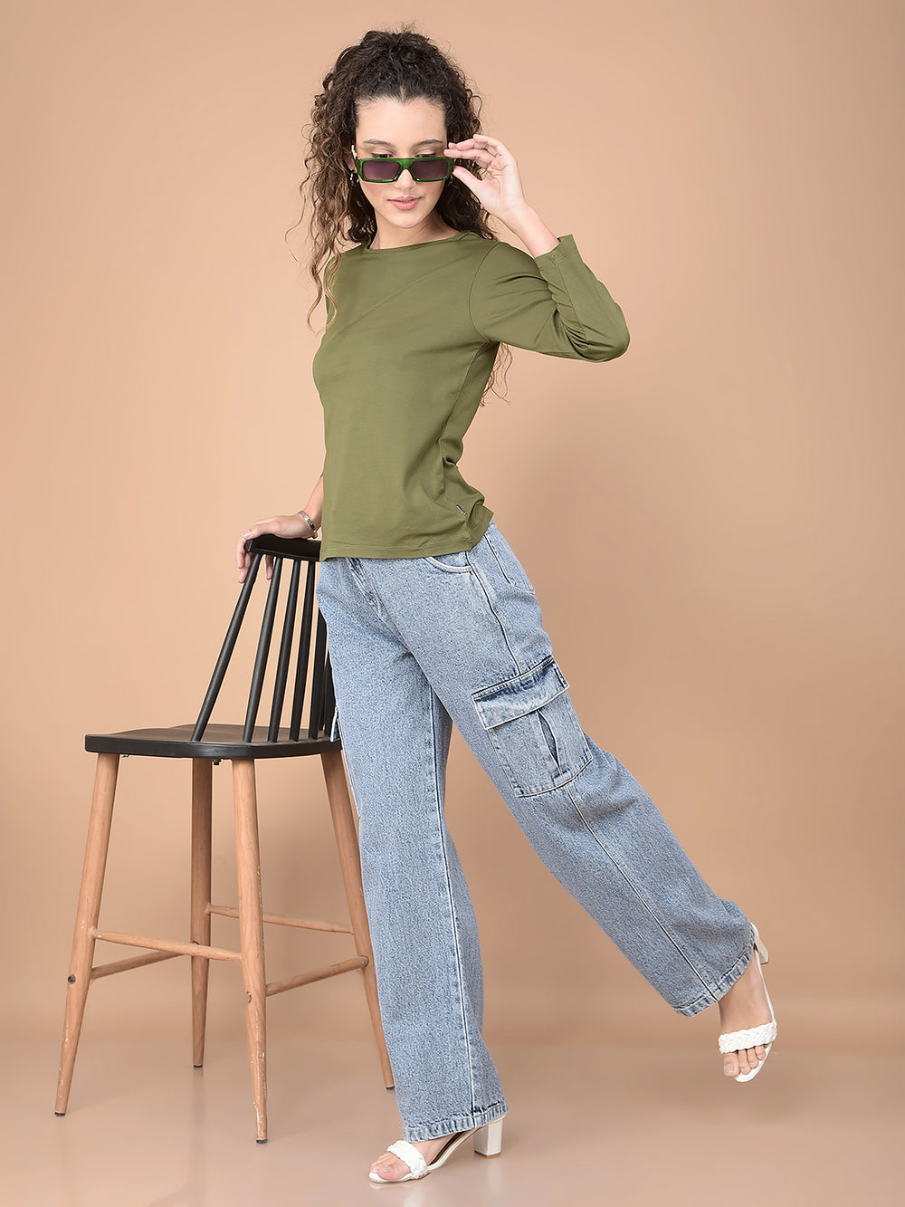 Olive Crop Length T-Shirt-Women T-Shirts-Crimsoune Club