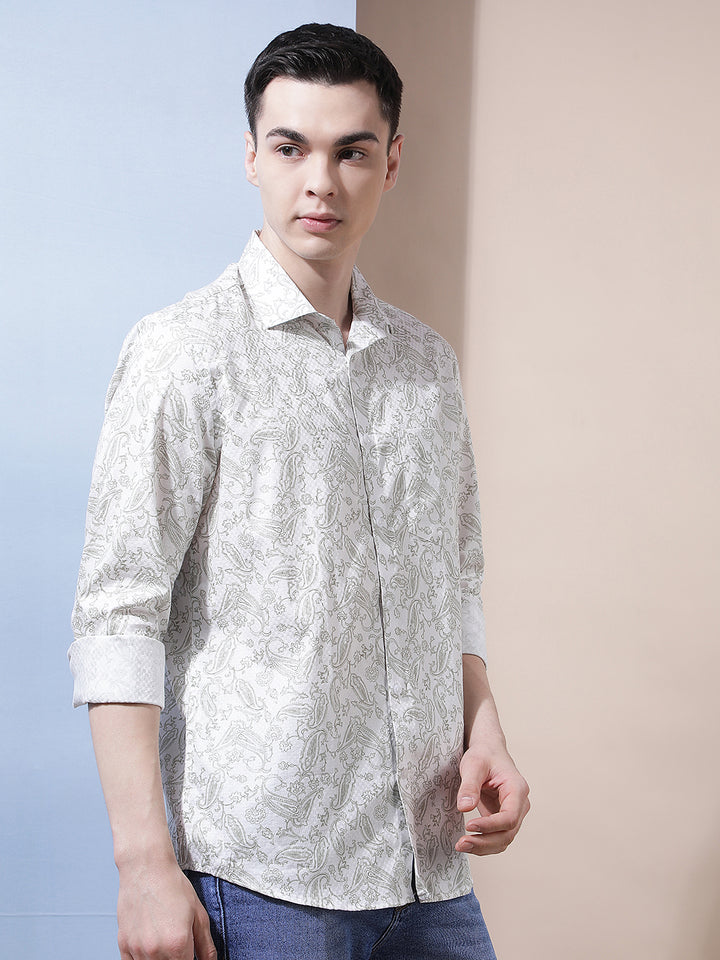 Green Floral Print 100% Cotton Shirt