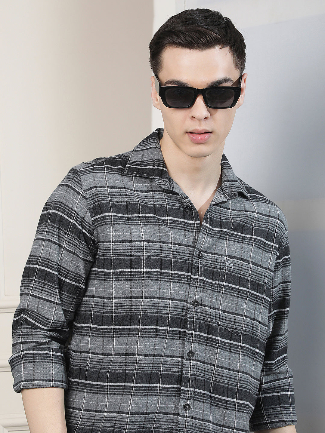 Grey Checked 100% Cotton Shirt