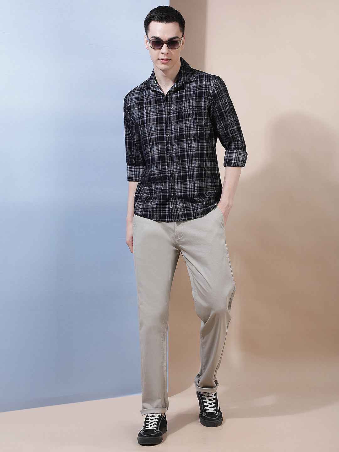 Beige Printed Straight Trousers