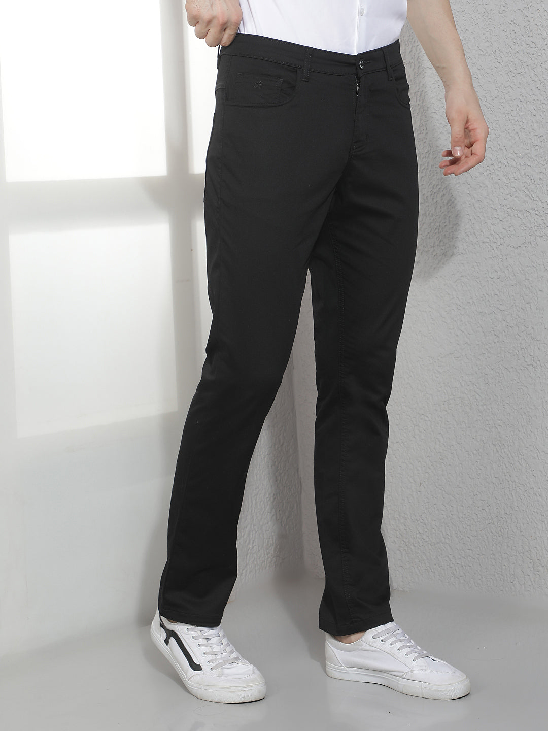 Sleek Solid Black Casual Trousers
