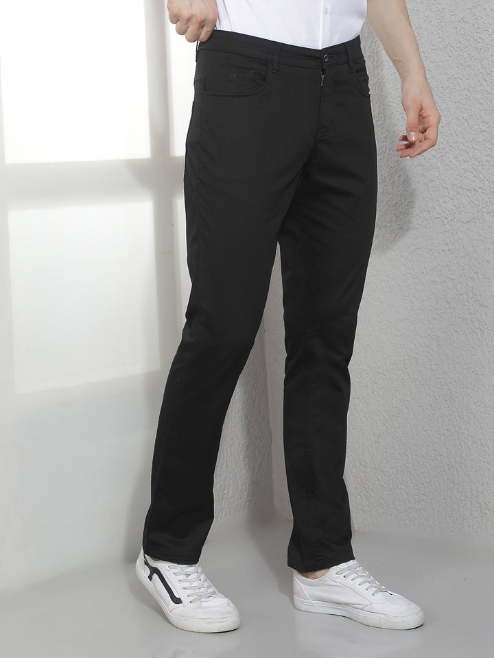 Sleek Solid Black Casual Trousers