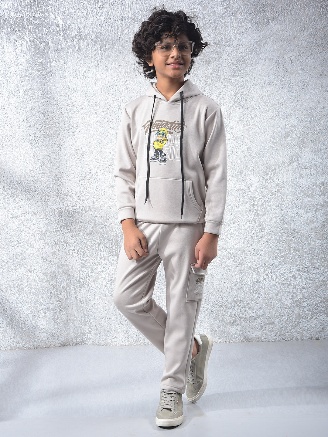 Beige Graphic Print Hooded Neck Sweatshirt