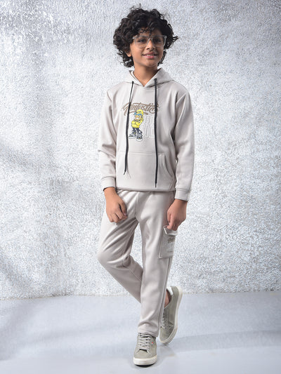 Beige Graphic Print Hooded Neck Sweatshirt