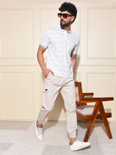 Olive Floral Print Polo-Neck T-Shirt