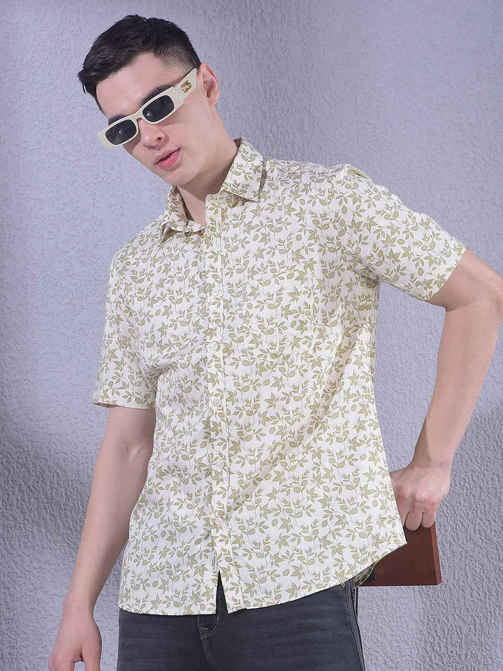 Olive Floral Print Shirt