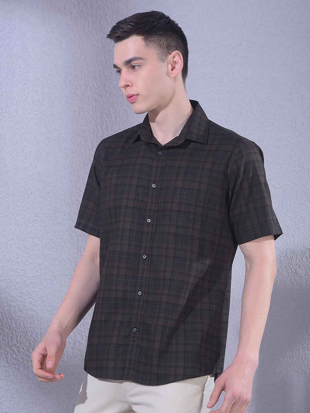 Brown 100% Cotton Checked Shirt