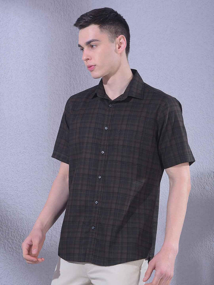 Brown 100% Cotton Checked Shirt