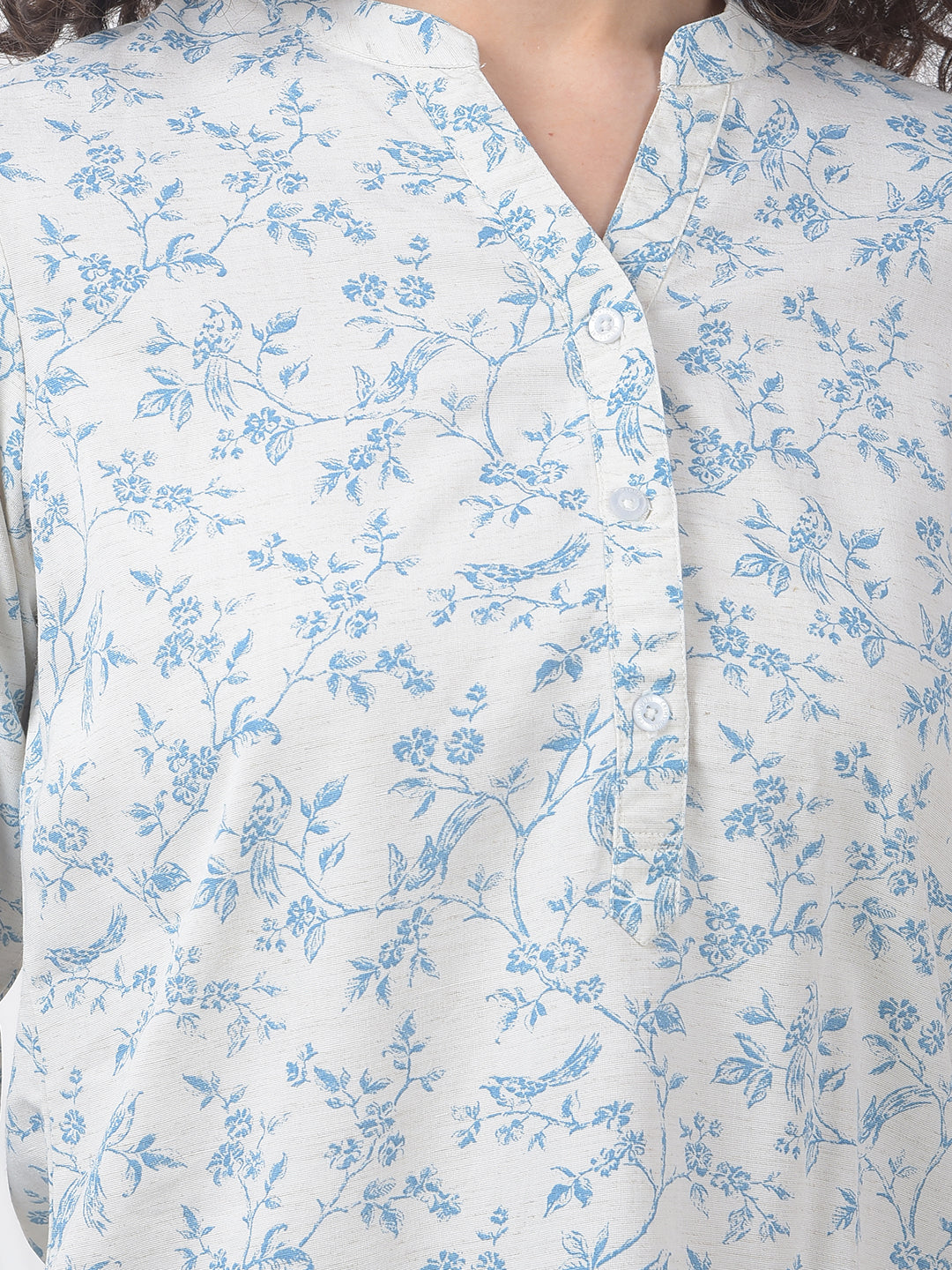 Aqua Blue Floral Printed Boxy Linen Top