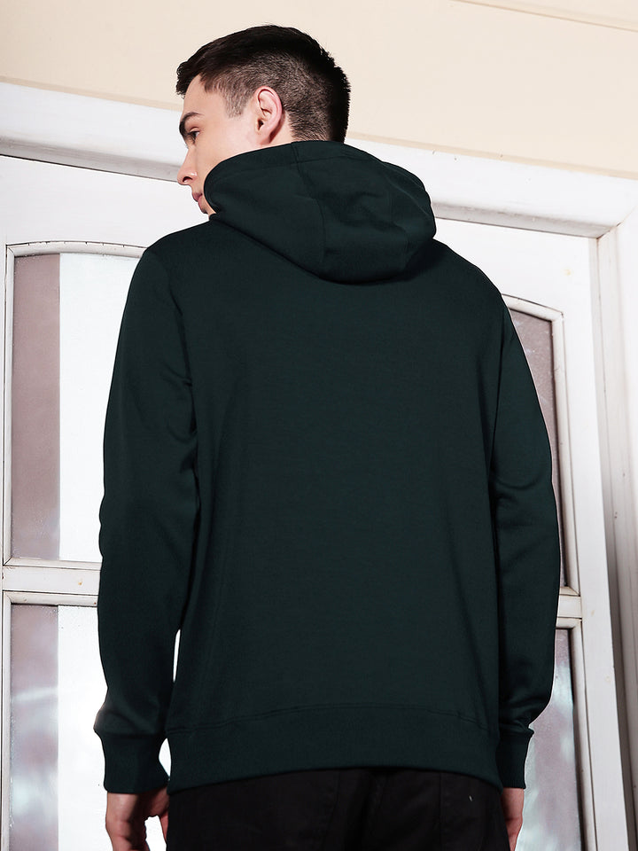 Green Typographic Printed Hooded Sweatshirt