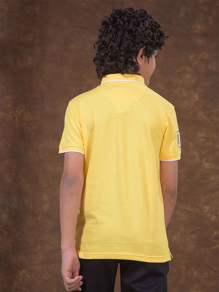 Yellow Typographic Print Polo Neck T-Shirt