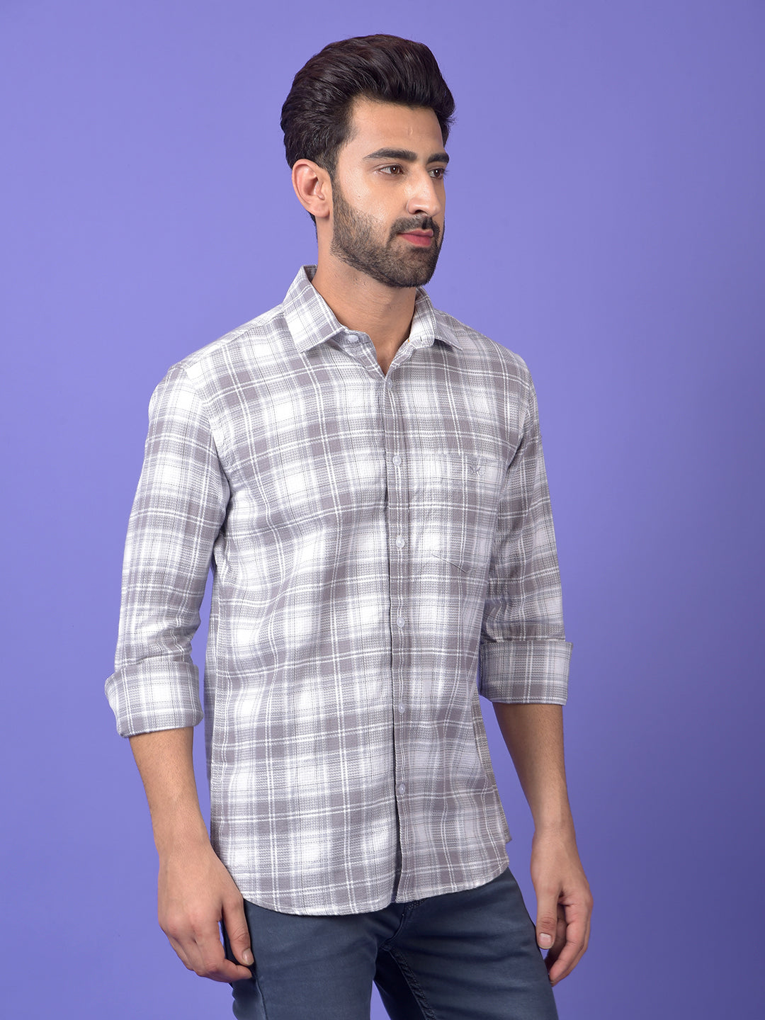 Grey Checked 100% Cotton Shirt