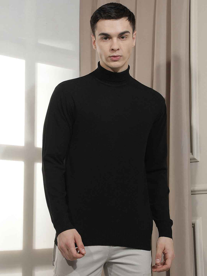 Sleek Black Ribbed Turtle Neck Sweater