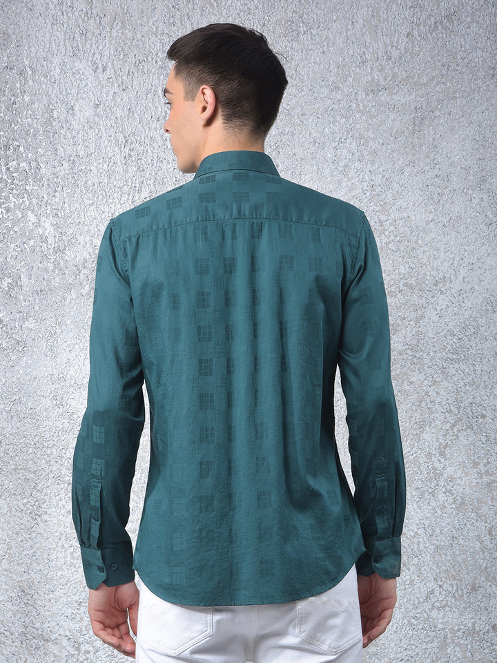 Green Textured 100% Cotton Shirt