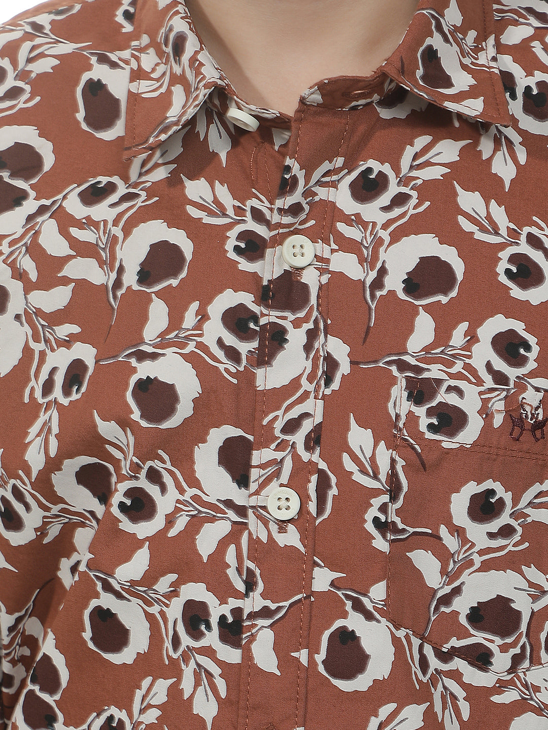 Brown Floral Print 100% Cotton Shirt