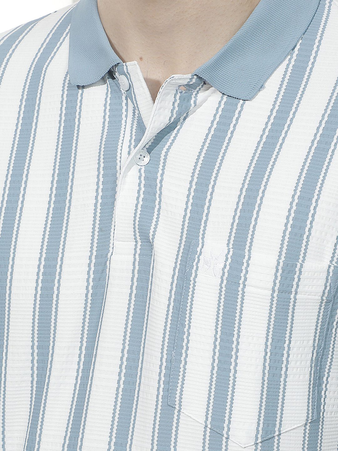 Blue Vertical Stripes Polo T-Shirt