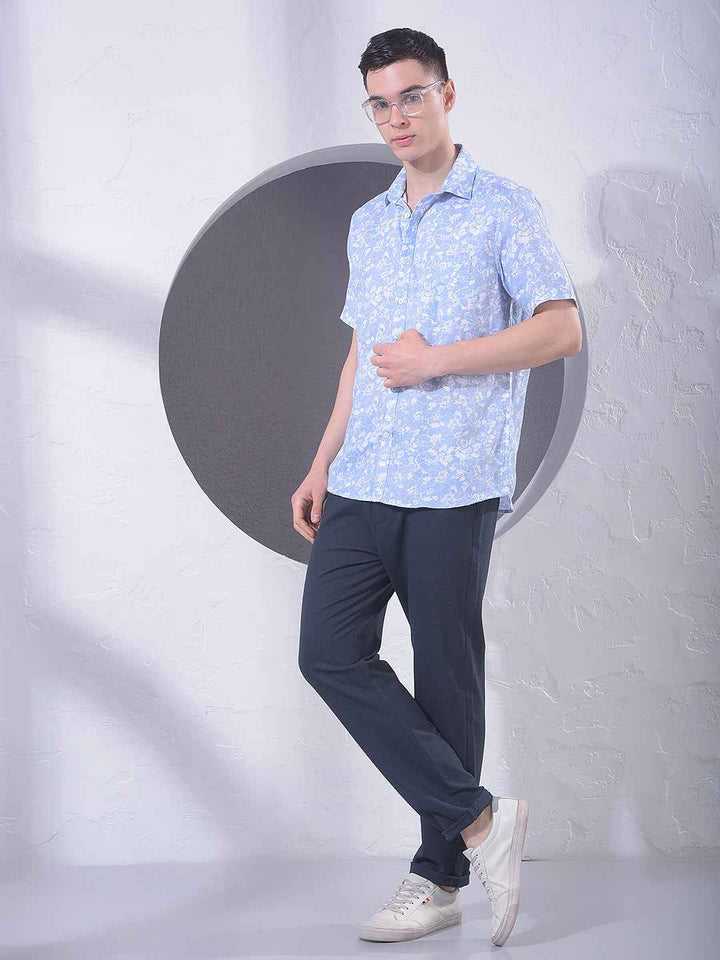 Blue Floral Print 100% Cotton Shirt