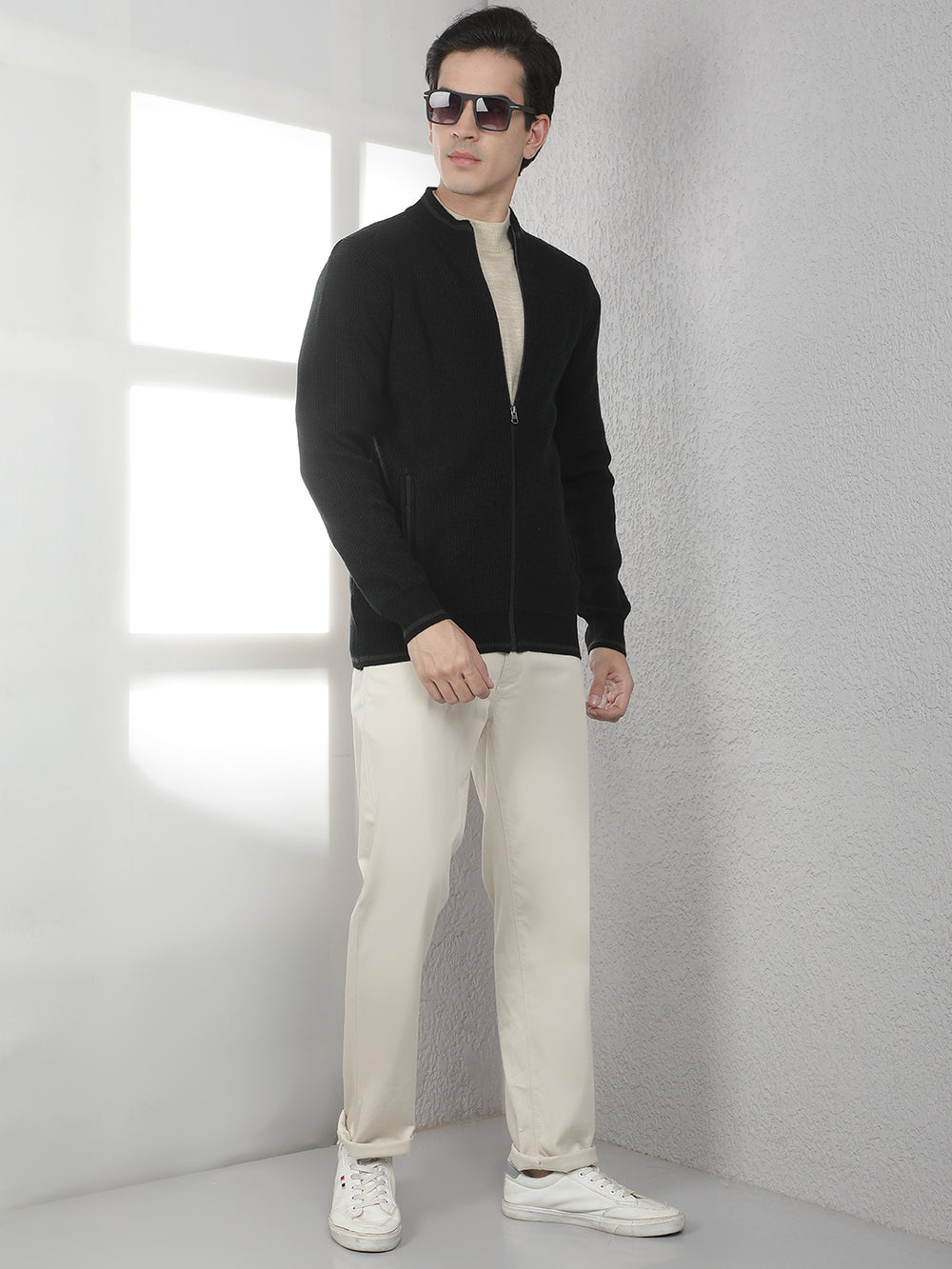 Navy Blue Jacquard Knitted Cardigan