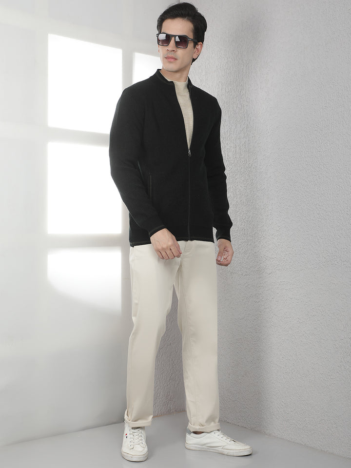 Navy Blue Jacquard Knitted Cardigan
