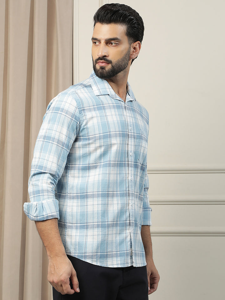 Pastel Blue 100% Cotton Checked Shirt