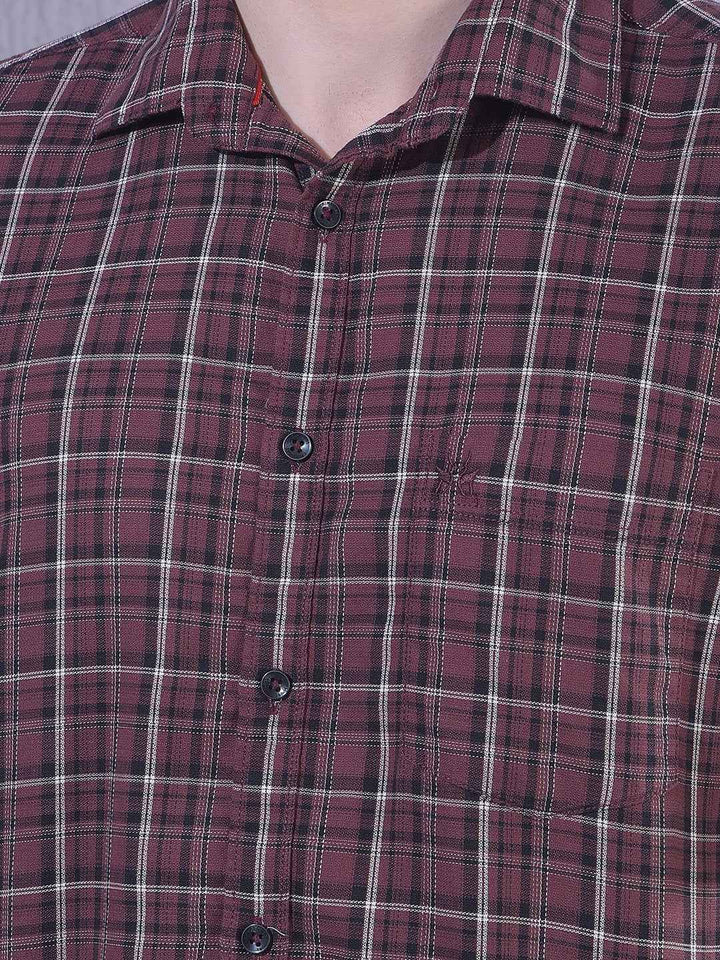 Wine 100% Cotton Checked Shirt