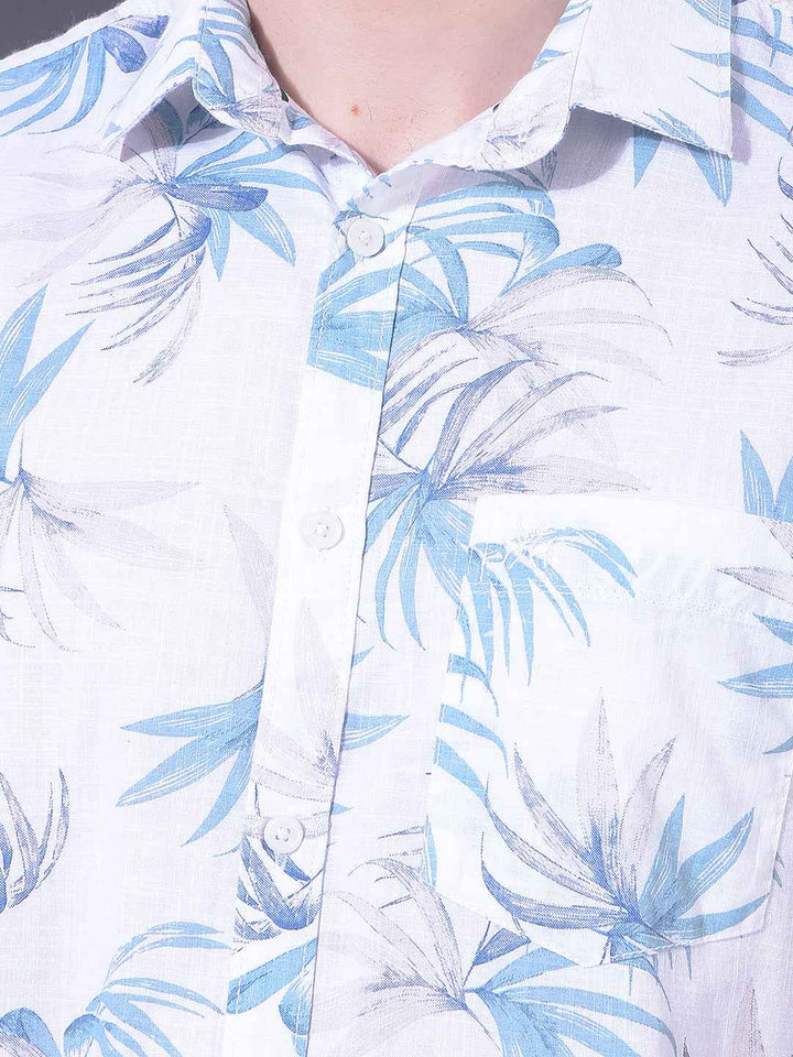 Blue Floral Print 100% Cotton Shirt