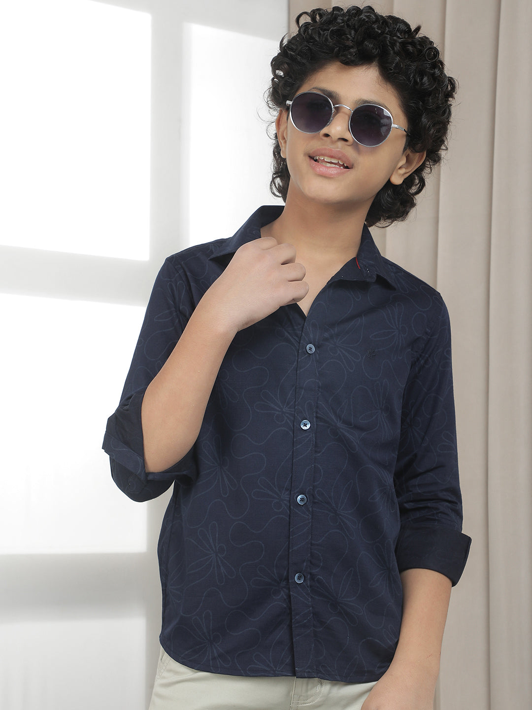 Navy Blue Floral Print Shirt