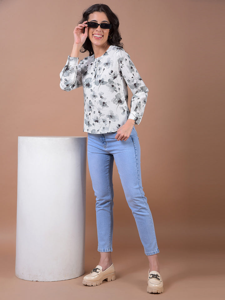 Grey Floral Print Top