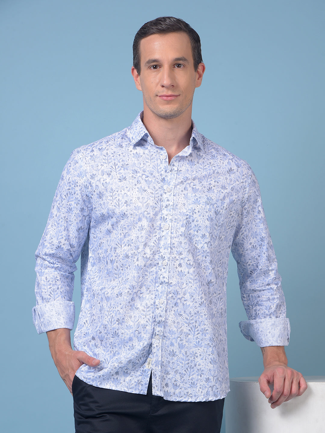 Blue Floral Print Shirt