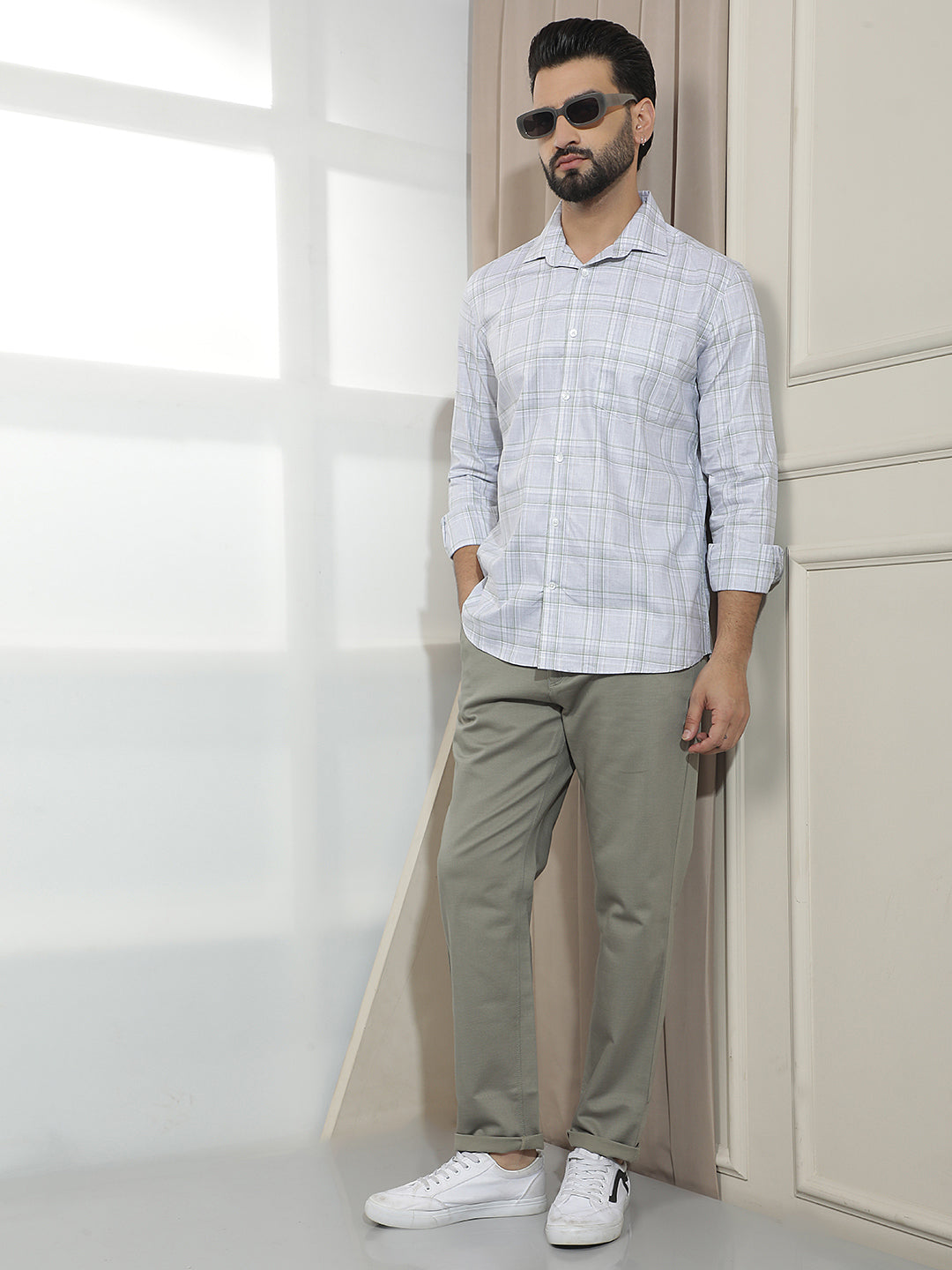 Chic Olive Green Checked Shirt