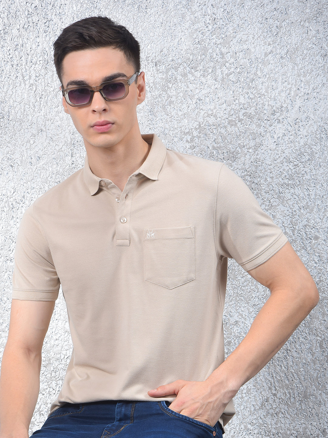 Beige Polo-Neck T-Shirt