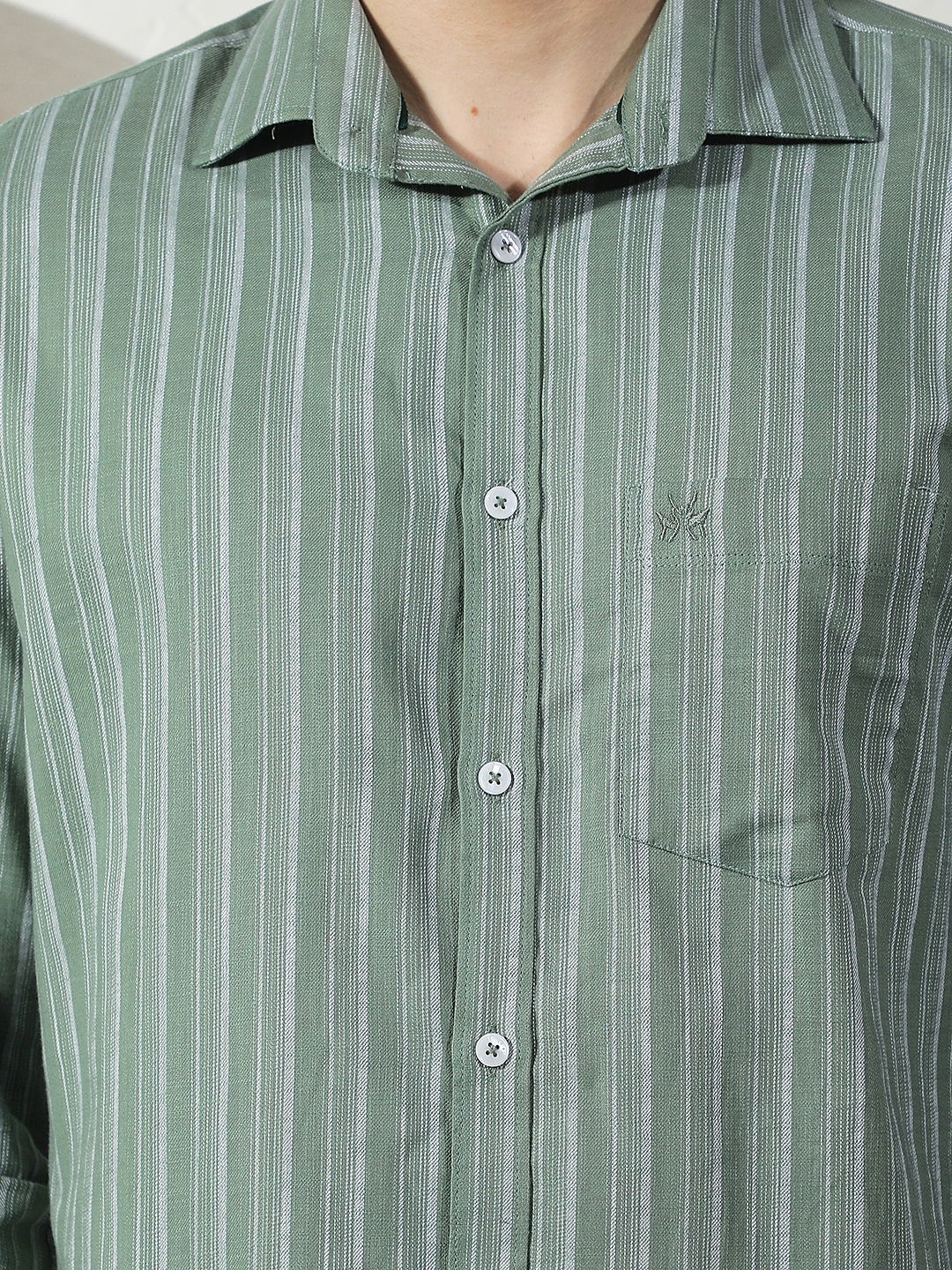 Green Vertical Stripes 100% Cotton Shirt