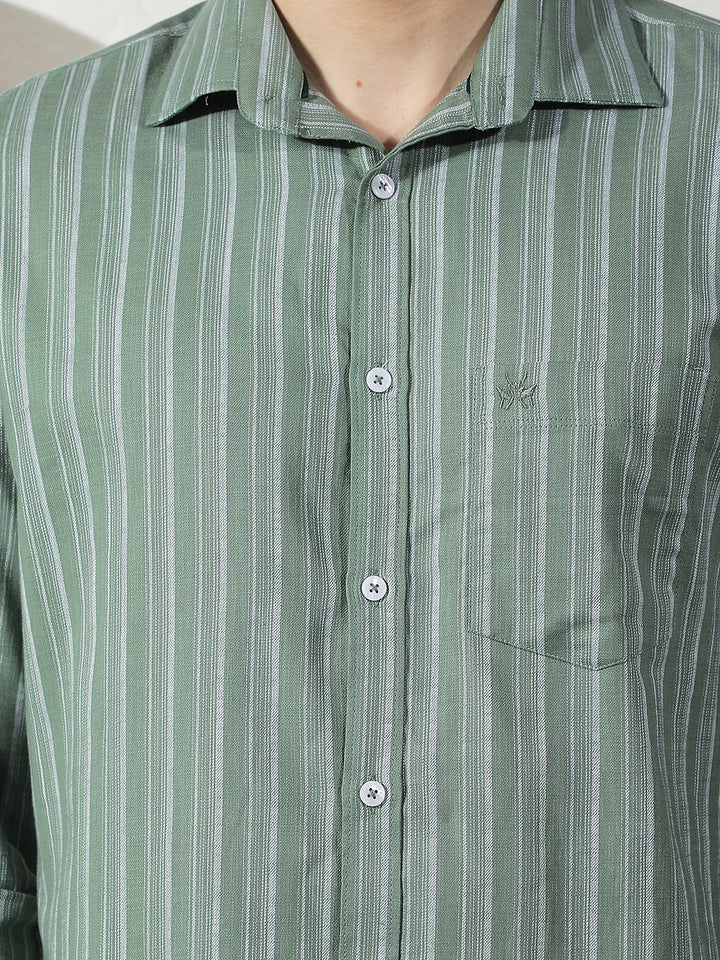 Green Vertical Stripes 100% Cotton Shirt