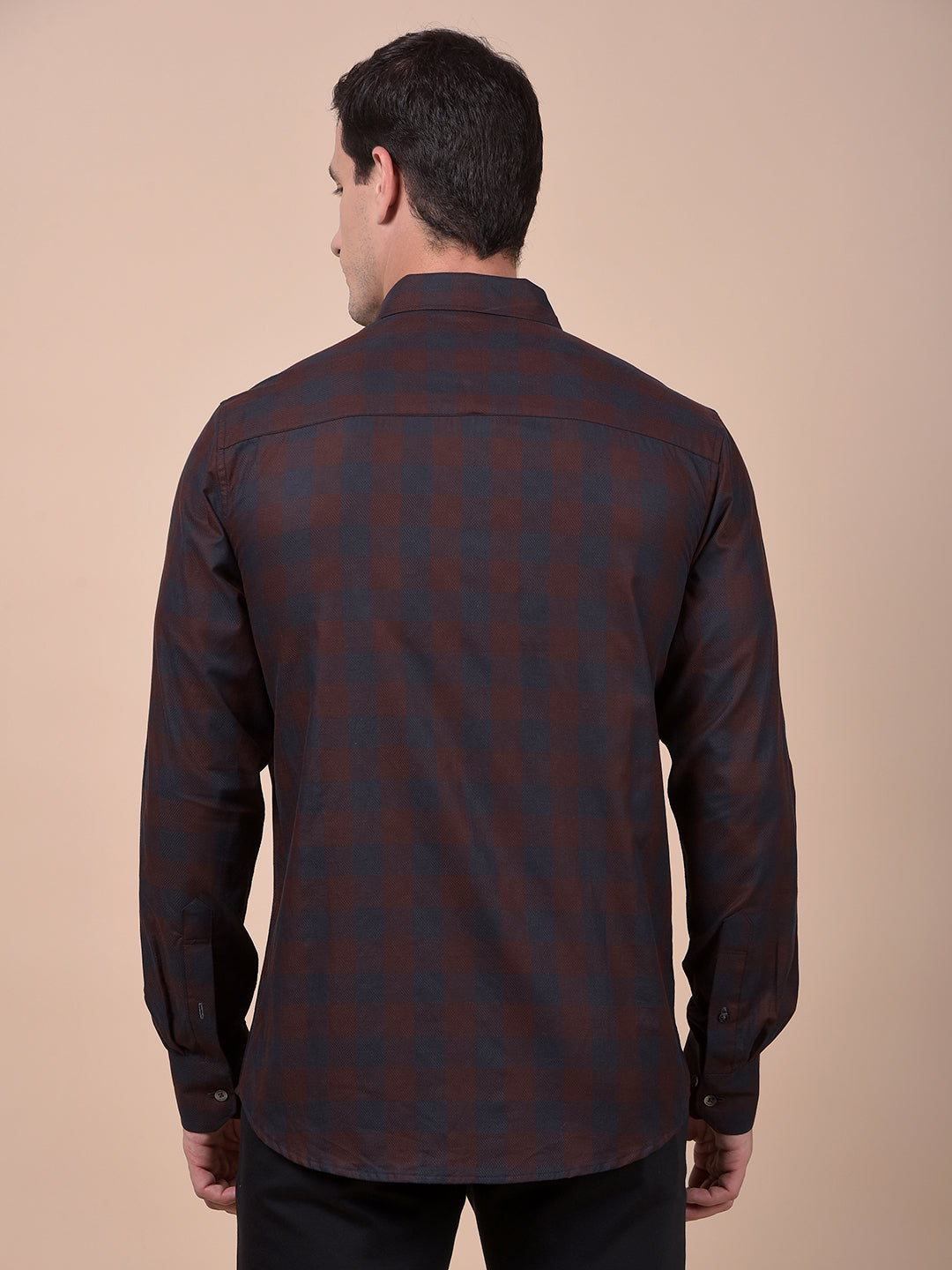 Brown Checked 100% Cotton Shirt