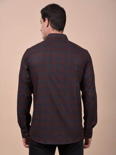Brown Checked 100% Cotton Shirt