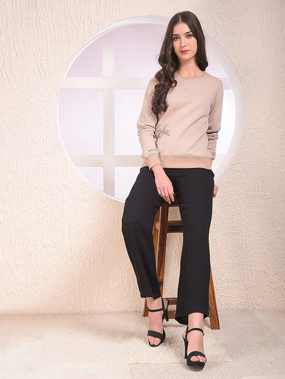 Beige Graphic Print Sweatshirt