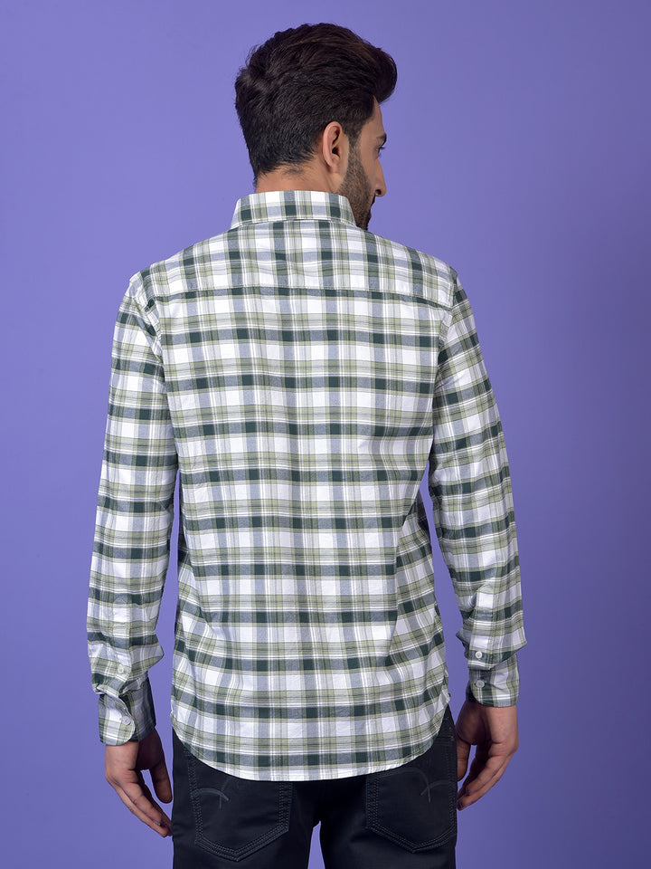 Green Checked 100% Cotton Button-Down Collar Shirt