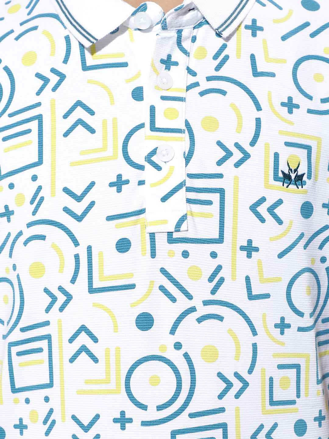 Geometric Print White Polo T-Shirt