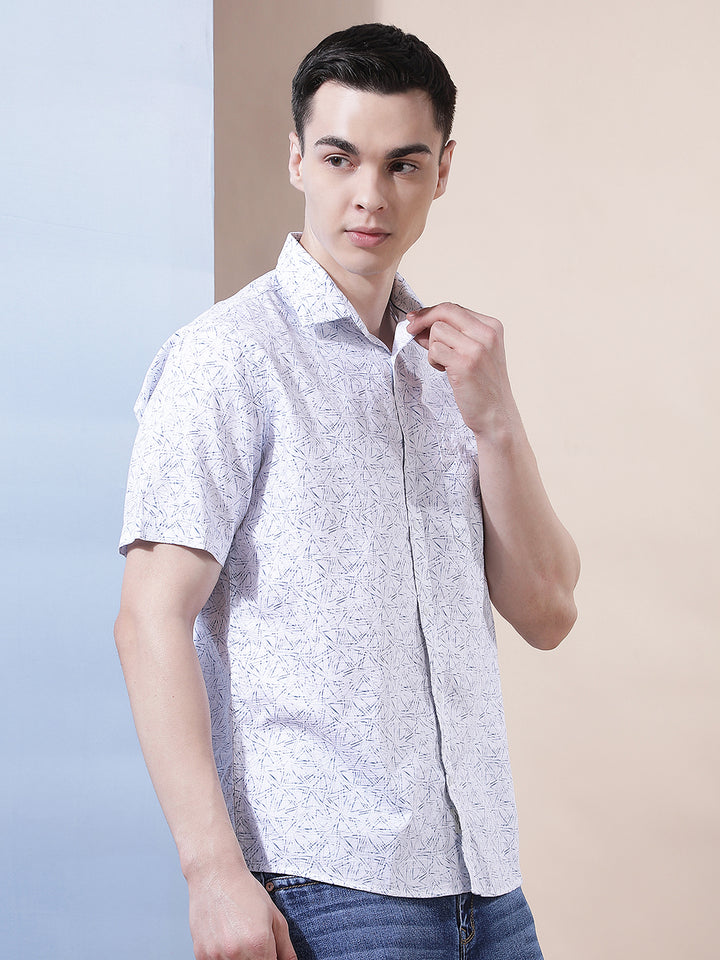 Blue Geometric Print 100% Cotton Shirt