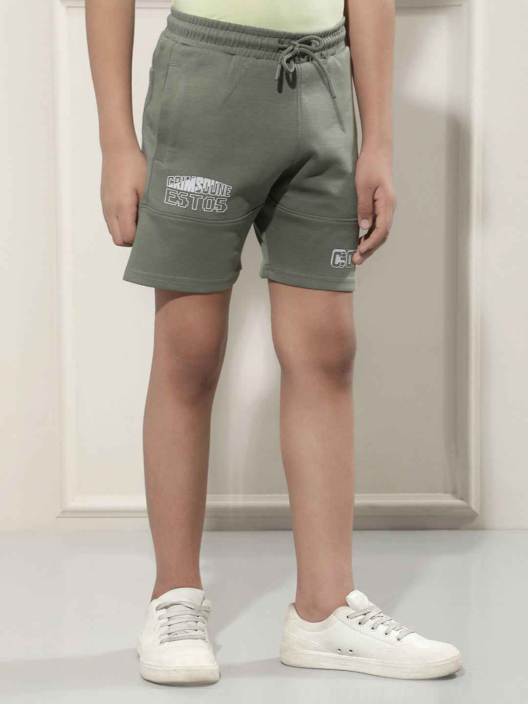 Green Typographic Print Shorts