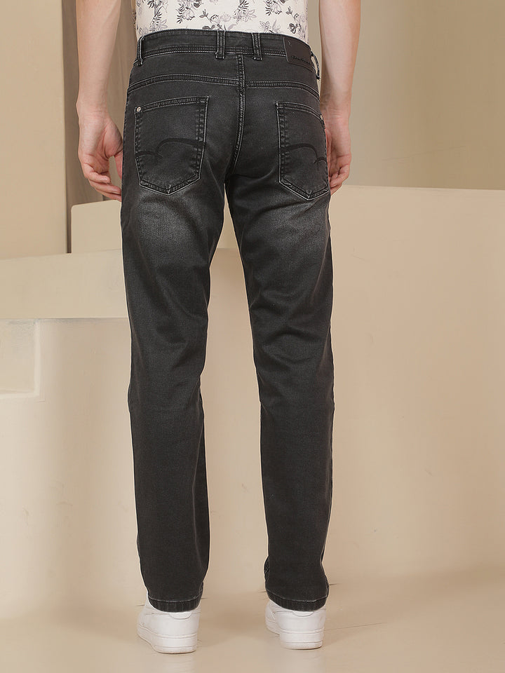 Grey Cotton Straight Jeans