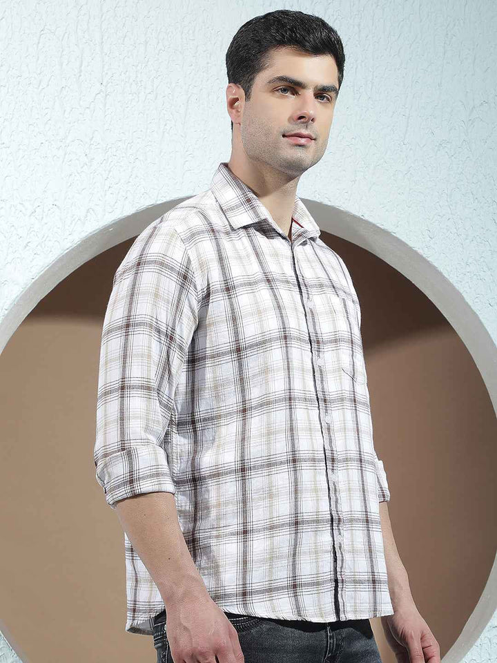 Brown 100% Cotton Checked Shirt
