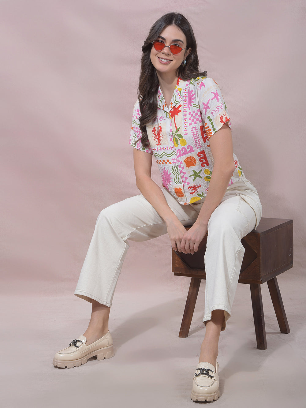 Multi-Color Printed Resort-Collar Shirt