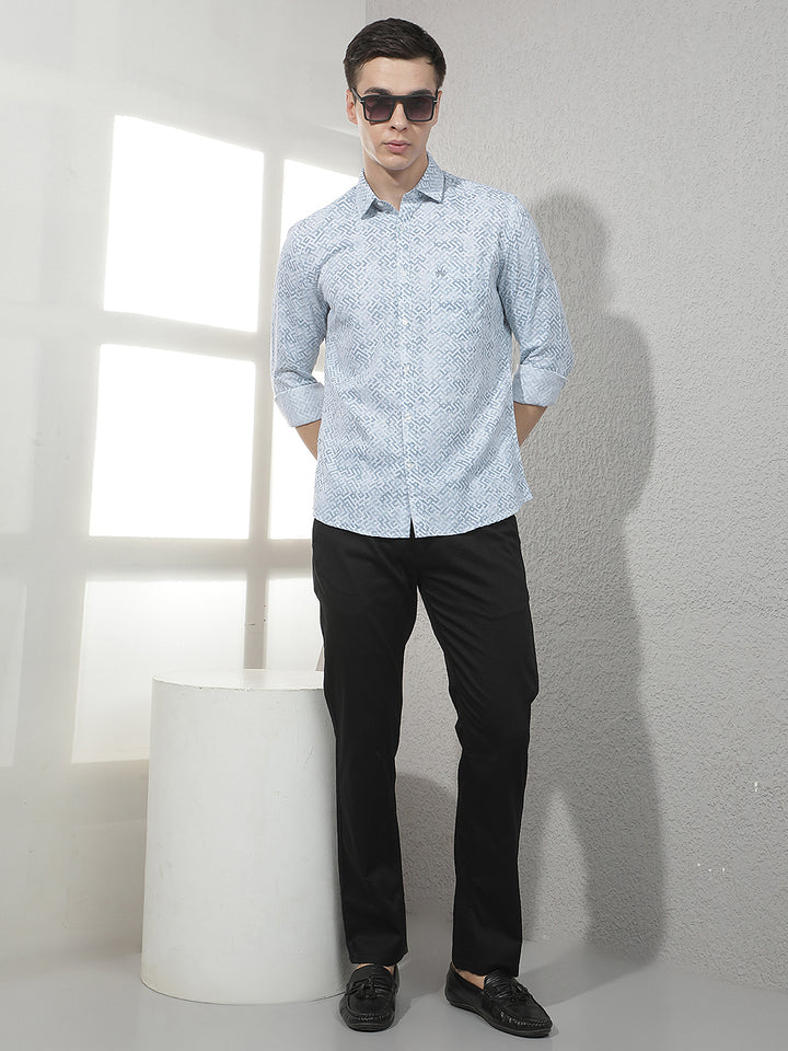 Sky Blue Abstract Print Shirt
