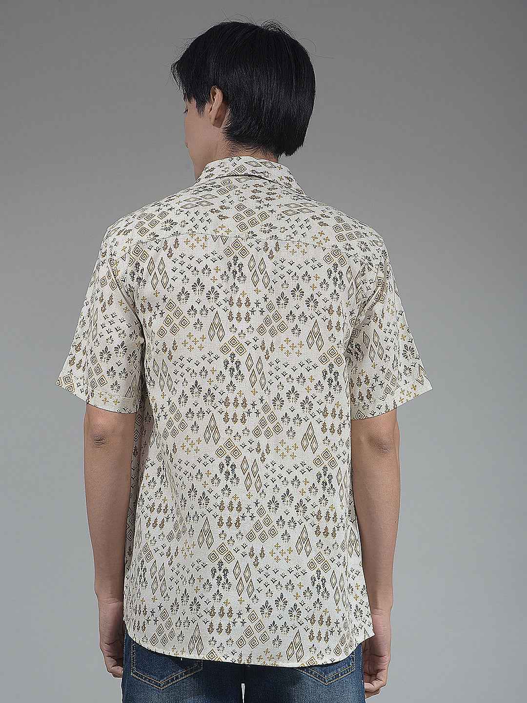 Beige Printed Linen Shirt
