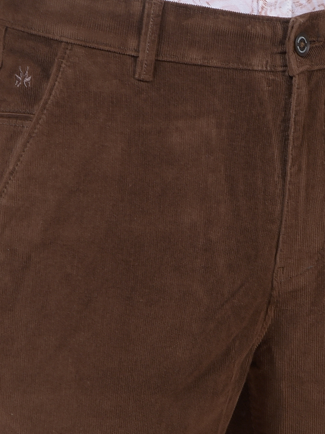 Brown Printed Corduroy Trousers