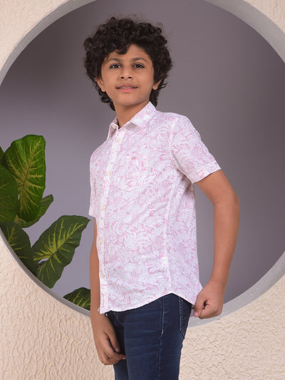 Purple Floral Print Linen Shirt