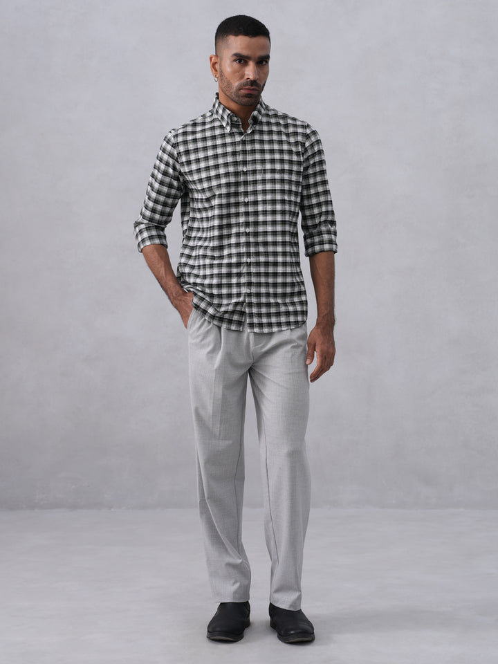 Green Checked 100% Cotton Button-Down Collar Shirt